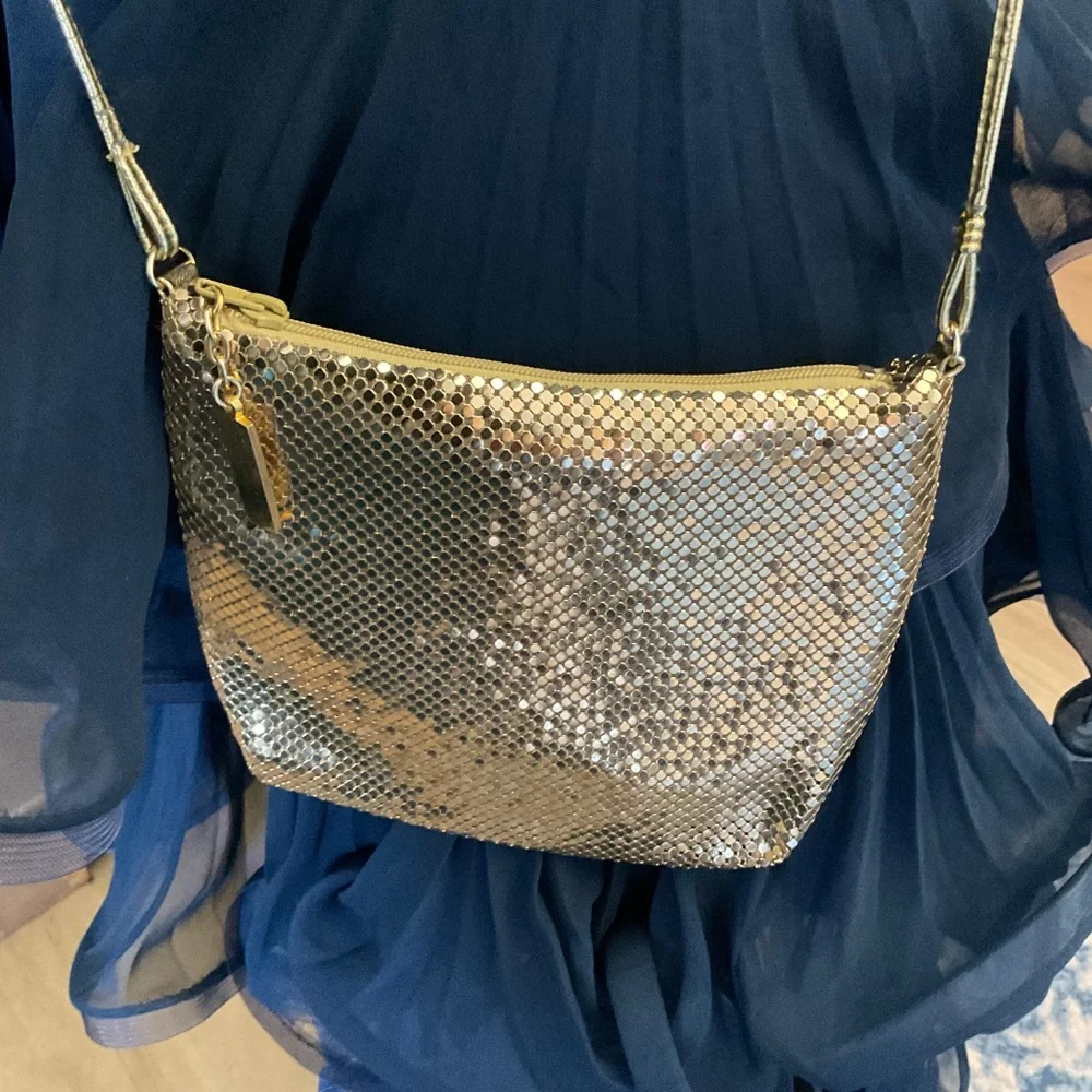 Vintage Whiting & Davis Gold Mesh Bag purse crossbody  leather strap prom bridal